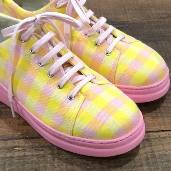 Camper Runner Up Gingham Sneakers Pink/Yellow NEW - Picture 3 of 3